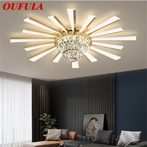 OUFULA Ceiling Light Contemporary Luxury Brass Crystal Lamp LED Fixtures 3 Colors For Home