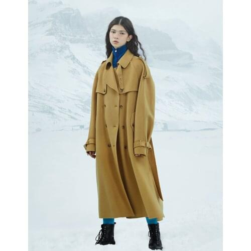 IRINACH308 Fall Winter 2020 Collection Original Design Trench Type Oversize Long Camel Wool Coat Women