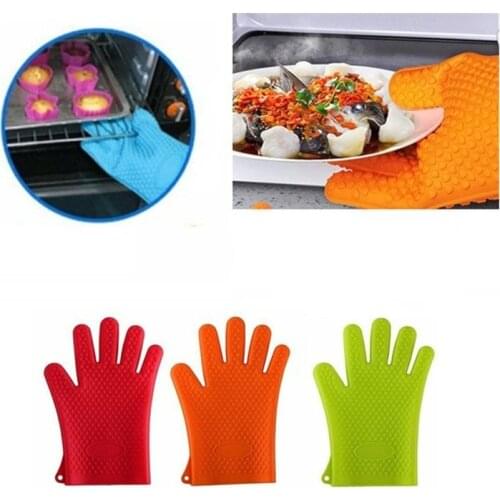 1 Pair Of Gloves Heart-shaped Silicone Gloves Microwave Oven High Temperature Gloves Kitchen Baking Utensils