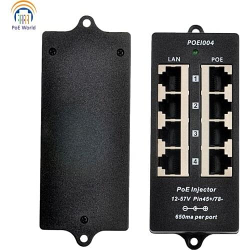 100Mbps Surveillance PoE Injector mode B 650ma 4 Port PoE Patch Panel For 4 IP Camera WiFi Access Point use with non-PoE switch