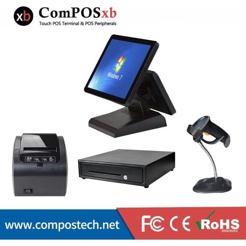 Complete cash register machine windows 15+12 inch touch screen POS Systems dual POS all in one for shop