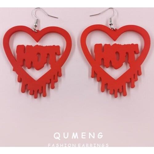 QUMENG 2020 Halloween Funny Punk Red Heart Blood Dripping Hot Letter Acrylic Pendant Earrings Hip Hop Nightclub Jewelry Gift