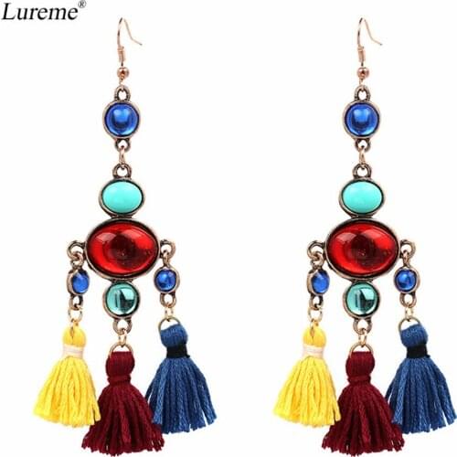 Lureme Bohemia Chandelier Multi Color Beads Vintage Short Drop Dangle Tassels Earrings (er005676)