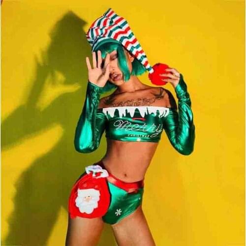 Christmas Carnival Christmas Eve Holiday Rave Dance Team Show Gogo Singer DS DJ Performance Costumes Sexy Women Bodysuit XS1530