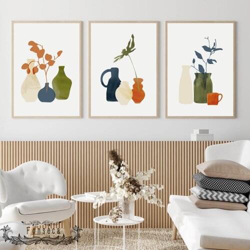 Nordic Boho Plant Vase Canvas Painting Minimalist Floral Foliage In Bottle Poster Wall Art Picture for Bedroom Home Decor