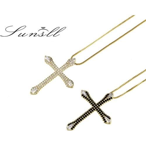 SUNSLL New gold / silver Color necklace copper black/white cubic zirconia cross necklace for women fashion jewelry pendant gifts