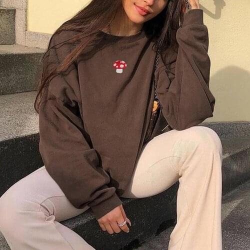 Sweatshirts Streetwear 2021 New Fashion Embroidery Mushroom Indie Aesthetic 90s Long Sleeve Hoodies Graphic Crewneck Clothes
