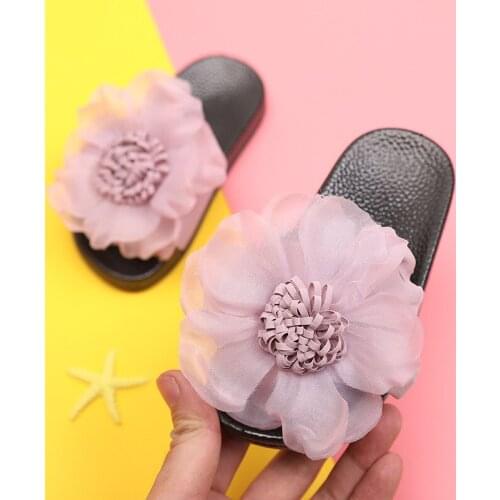 2019 Girls Lovely Flower Slippers, Kids anti-slip household & Outside Summer Footwear with soft bottom, Pink, Purple Yellow Grey