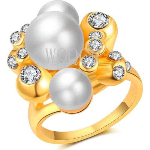 WQQCR Wholesale Pearl 18 K Ring Fine Jewelry Gold Ring Female 1PCS Golden Freshwater Pearl Jewelry Ladies Gift NEW