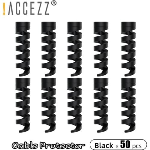 !ACCEZZ 50pcs Spiral Cable Protector Data Line Soft Silicone Bobbin Winder Protective for iPhone Android USB Cable Saver Cover
