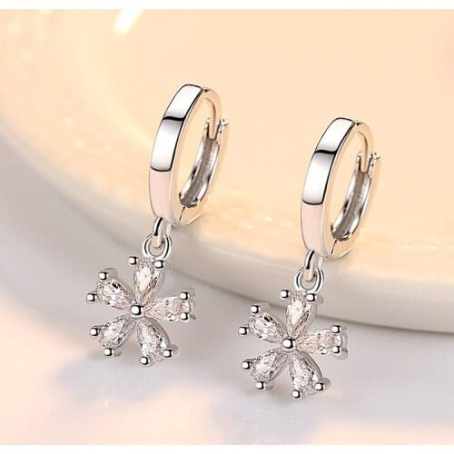 Womens Fashion Lovely Small Hoop Earrings Tiny Huggies With Romantic Flower Pendants AAA Zirconia Stone Dangle Earring Jewelry
