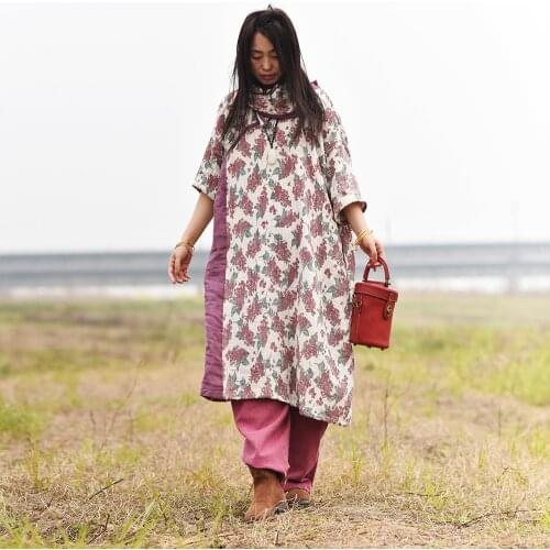 Women Loose Retro Printed V Neck Patchowork Dress Ladies Vintage Casual Spliced Floral Print Dress Female Plus Size Dress 2019