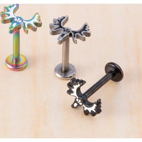 1PC Deer 16G Stainless Steel Tragus Cartilage Helix Conch Stud Earrings Labret Lip Studs Monroe Piercing Jewelry for Men Women