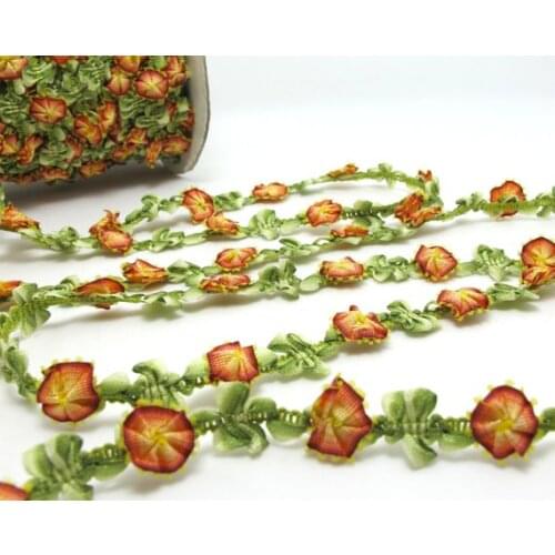 2 Yards Woven Rococo Ribbon Trim with Rose Flower Buds|Decorative Floral Ribbon|Scrapbook Materials|Clothing|Decor