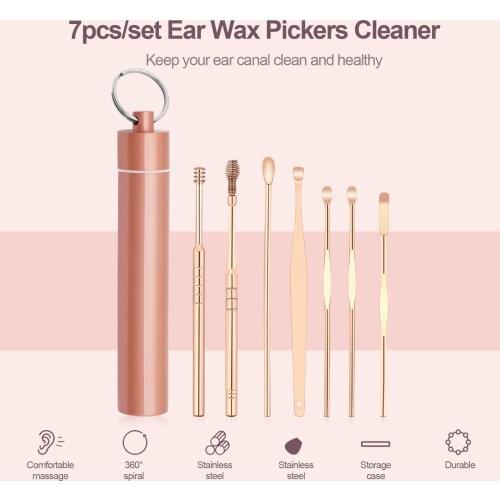 7pcs/set Ear Wax Pickers Cleaner Stainless Steel Earpick Wax Remover Curette Ear Pick Cleaner Ear Cleaner Spoon
