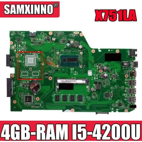 Akemy X751LD Laptop motherboard for ASUS X751LA X751LAB original mainboard 4GB-RAM I5-4200U LVDS/EDP
