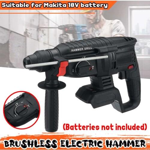 18V Brushless Electric Hammer Drill Cordless Impact Drill Rotary Hammer Drill 4 Function Punch Power Tool for 18V Makita Battery