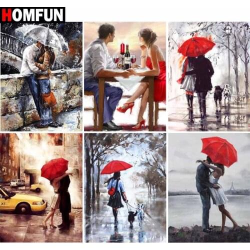 HOMFUN Full Square/Round Drill 5D DIY Diamond Painting "Couple street view" Embroidery Cross Stitch 5D Home Decor Gift