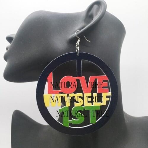 Free shipping!!I love myself 1st Wooden Earrings