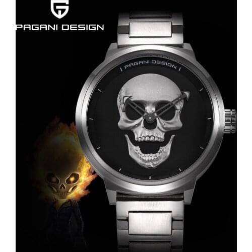 PAGANI Design Luxury Quartz Watch Top Brand 48mm Stainless Steel Personality Skull Case Waterproof Clock Luminous Man Wristwatch