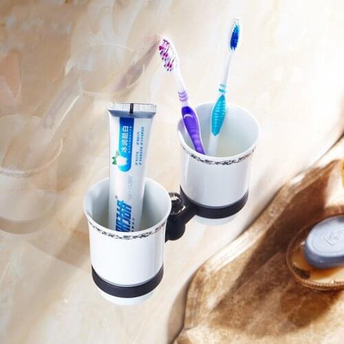 Holders Retro Brass Material Wall Mounted Bathroom Fitting Accessories Crystal Chrome Gold Double Cup Holders 6308