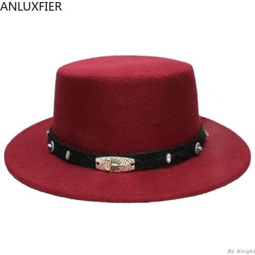 A187 Adult Wool Fedoras Hat Adults Children Wool Flat Roof Dome Top College Style Bowler Hat Fascinator Hats Felt Hats