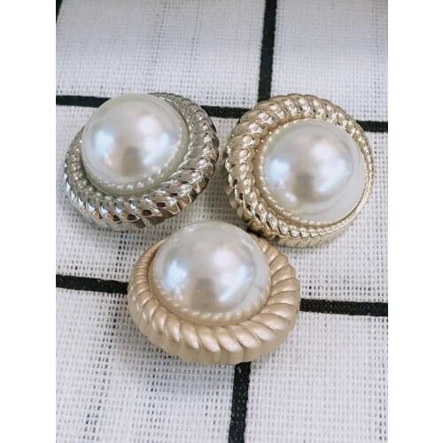 Faux Pearl Gold Metal Women Coat Buttons For Clothing Vintage Sweater Decorative Buttons Quality Sewing Accessories Wholesale