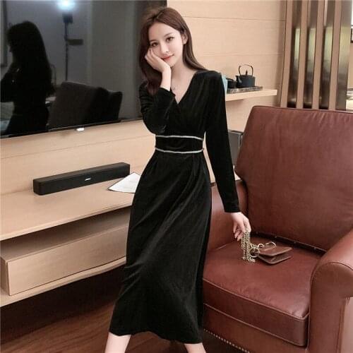 Jurken Zomer 2021 Dames Gold Velvet Dress Long Autumn And Winter Little Black Dress Pareos De Playa Mujer Sukienka Zestawy