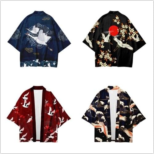 Crane 3D Printing Japanese Kimono Haori Yukata Cosplay Women/Men Fashion Summer Casual Short Sleeve Streetwear Jackets Clothes
