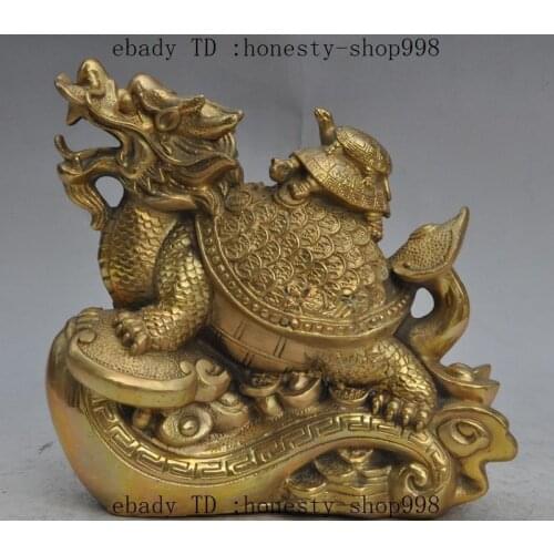 Chinese Fengshui brass wealth ruyi money dragon turtle tortoise longevity statue