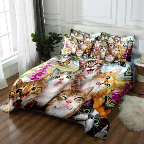 3d Happy Cat Family Bedding Sets Custom Bed Linens With Pillowcase Cute Home Textiles Adult Home Decor Animal Duvet Cover Sets