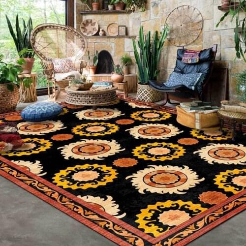 European Style Circle Flower Printed Area Carpet Ethnic Bedroom Bathroom Non-Slip Floor Mat Soft Shaggy Water Absorbent Door Rug