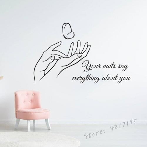 Manicure Nails Vinyl Decals Nails Shop Window Décor Nail Salon Quote Wall Sticker Manicure With Butterfly Art Wall Murals AZ920