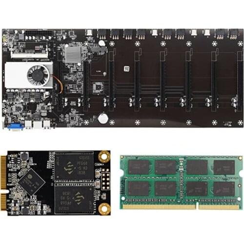T37 BTC Mining Motherboard with CPU+128G MSATA SSD+8GB Memory DDR3 8XPCIE 16X Graphics Card Slot for BTC Miner Mining