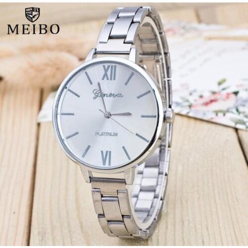 MEIBO Brand Women Watches Fashion Wristwatches 2017 New Geneva Ladies Elegant Watch full Stainless Steel Watch Men Quartz Montre