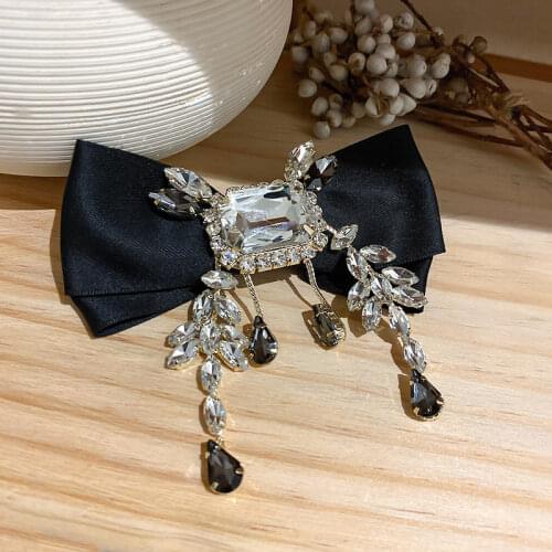 Minar Sweet Bling Crystal Rhinestone Bowknot Barrettes for Women Gold Metal Black Pink Ribbon Tie Bow Big Clip Hairpins Headwear