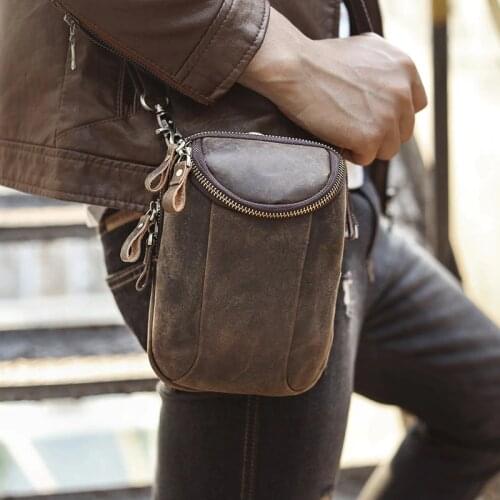 Fashion Men Leather Multifunction Shoulder Mochila Bag Design Cigarette Travel Pouch Hook Fanny Belt Waist Bag Pack 611-25-d