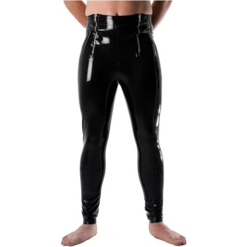 Handmade Black Mens Latex Leggings Rubber Trousers Jeans with Two Front Zip Customize