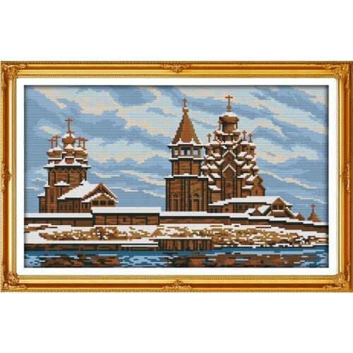 Joy Sunday Landscape Pattern Embroidery 11CT/14CT Embroidery Kit Printed Cotton Cross Stitch Home Decoration Gift Kit handmade