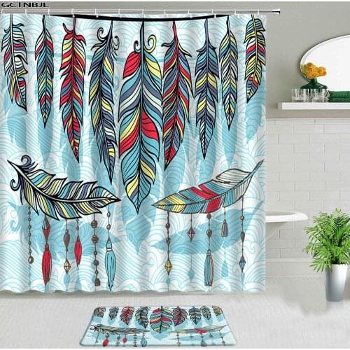 Dream Feather Shower Curtains Set Bath Mats Boho Bathroom Kitchen Room Decoration Carpet Screen Entrance Door Mat Non-slip Rugs