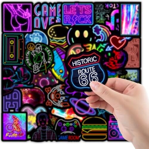 25/50/100 PCS Neon Light Sticker Gifts Toys for Children Anime Animal Cute Decals Stickers to Laptop Phone Suitcase Guitar