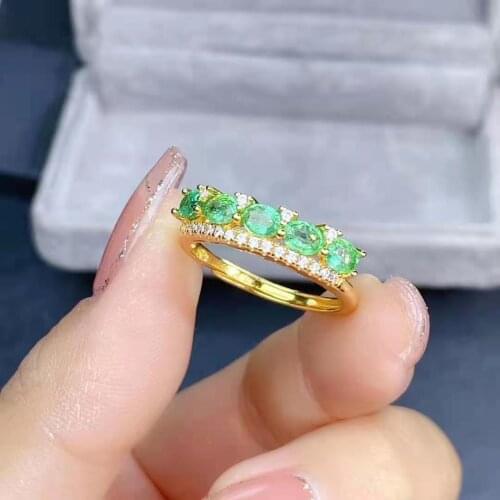 Natural Emerald Gemstone Fashion Simple Ring S925 Sterling Silver Charming Fine Wedding Jewelry for Women MeiBaPJFS