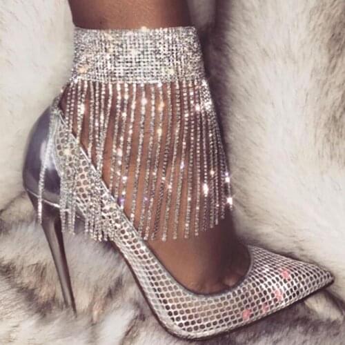 New Bling Rhinestone Anklet For Women Wedding Party Foot Jewelry Summer Barefoot Sandal Tassel Anklet Bracelet Chain
