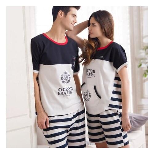 Short-sleeved 100% Cotton Lovers Pajamas Household To Take Mens Or Womens Suits