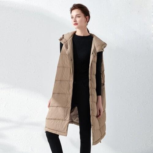 Female Down Coat Loose Korean Design Long Vest Sleeveless Hooded Jacket Windproof Soft Fabric Warm Waistcoat