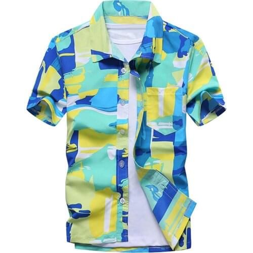 Plus Size Hawaiian Summer Beach Men Buttons Turn Down Short Sleeve Shirt Top fashion