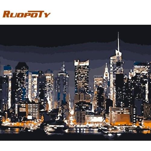 RUOPOTY Oil Painting By Numbers Kits For Adults Children Handmade Diy Framed City Landscape Acrylic Picture For Home Room Decors