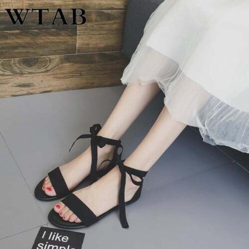 WTAB new lace up summer women sandals mujer 2019 casual solid ladies shoes femme flat beach women sandals chaussures