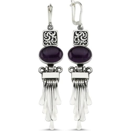 Silverlina Silver Amethyst Cubic Zirconia Dangle Hand Handwork Earrings