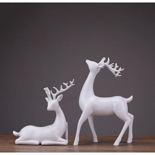 2 PCS DEER STATUE SCULPTURE EUROPEAN STYLE RESIN DEERS LIVING ROOM BEDROOM WINE CABINET ORNAMENTS CREATIVE WEDDING GIFTS CRAFTS